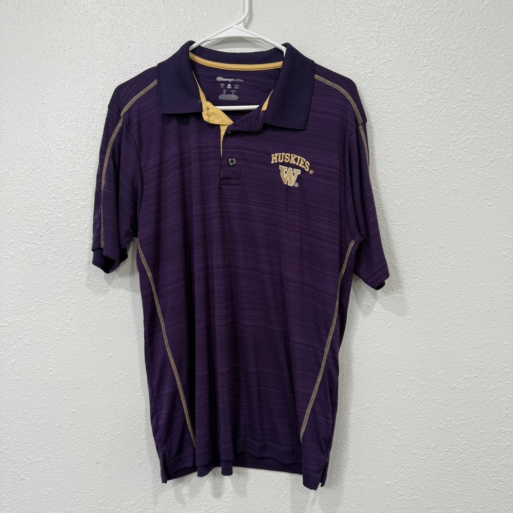 Champion Mens University of Washington Huskies Polo Shirt Purple Gold Medium BB9